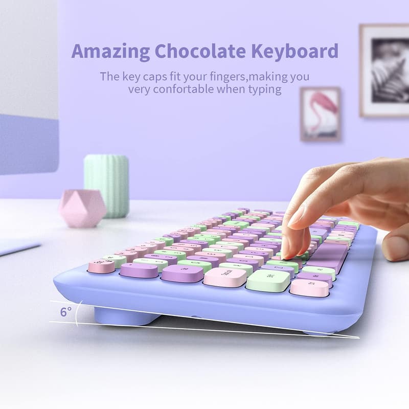 Colorful Wireless Keyboard & Mouse Combo with Retro Keys