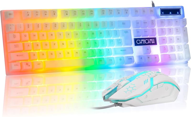 White Gaming Keyboard and Mouse Combo with RGB Backlighting