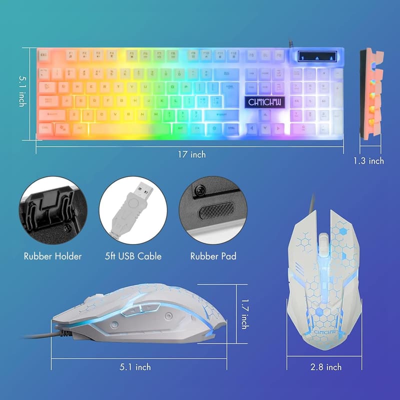 White Gaming Keyboard and Mouse Combo with RGB Backlighting
