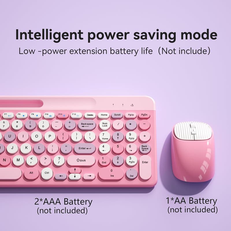 Retro Wireless Keyboard and Mouse Combo for Computer, Pink
