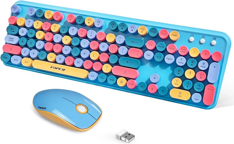 Wireless Keyboard and Mouse Set - Full-Size - Colorful Blue