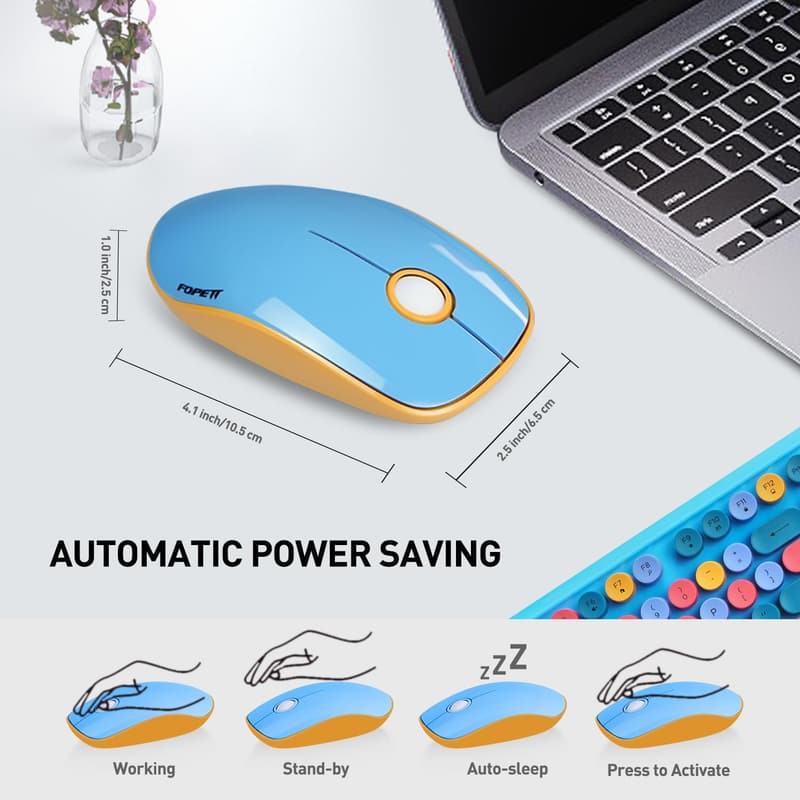 Wireless Keyboard and Mouse Set - Full-Size - Colorful Blue