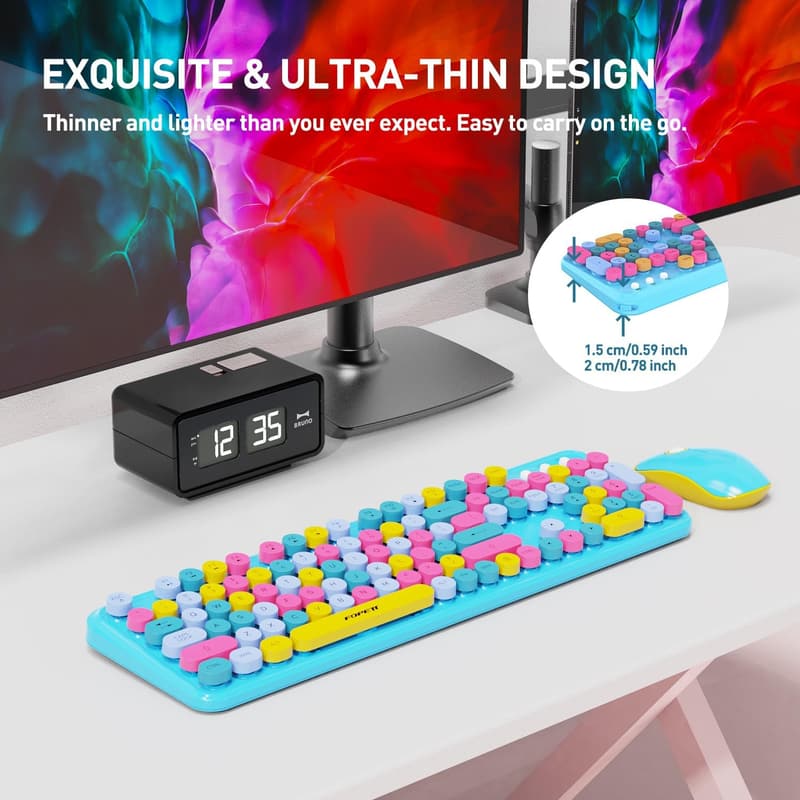 Wireless Keyboard and Mouse Set - Full-Size - Colorful Blue