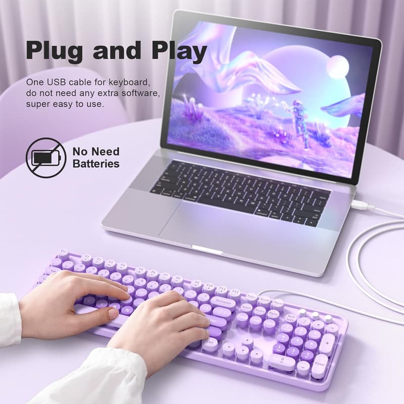 USB Wired Full Size Keyboard with Number Pad (Purple)