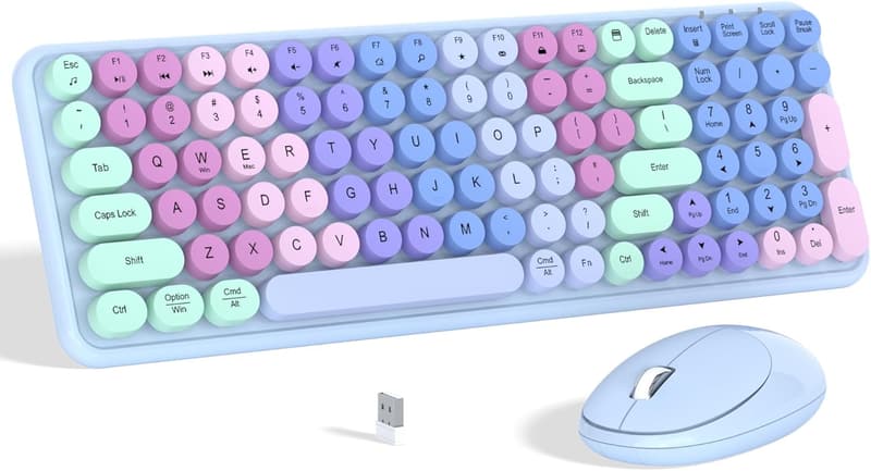 Colorful Wireless Keyboard and Mouse Combo, Gradient Rainbow