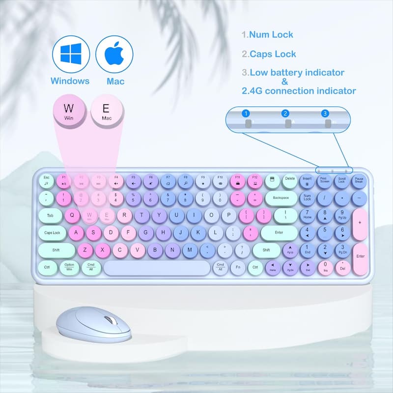 Colorful Wireless Keyboard and Mouse Combo, Gradient Rainbow