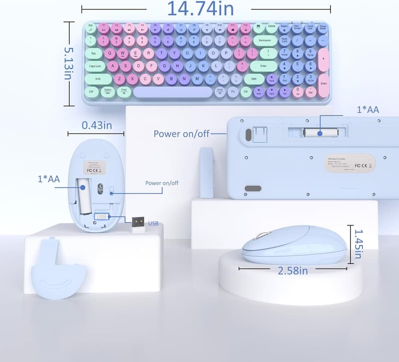 Colorful Wireless Keyboard and Mouse Combo, Gradient Rainbow