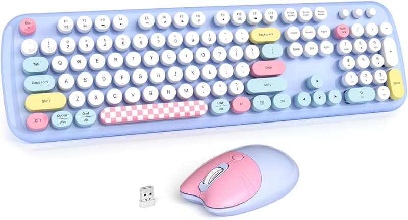 Wireless Keyboard and Mouse Combo - Light Blue, 2.4G Connectivity