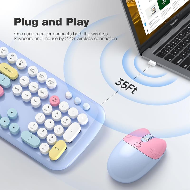 Wireless Keyboard and Mouse Combo - Light Blue, 2.4G Connectivity