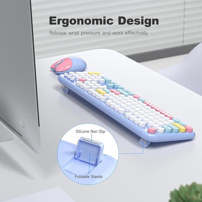 Wireless Keyboard and Mouse Combo - Light Blue, 2.4G Connectivity