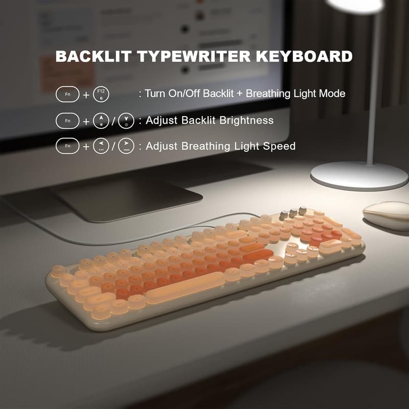 Colorful Retro Wired Backlit Keyboard for Computers