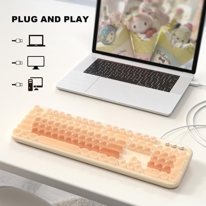 Colorful Retro Wired Backlit Keyboard for Computers