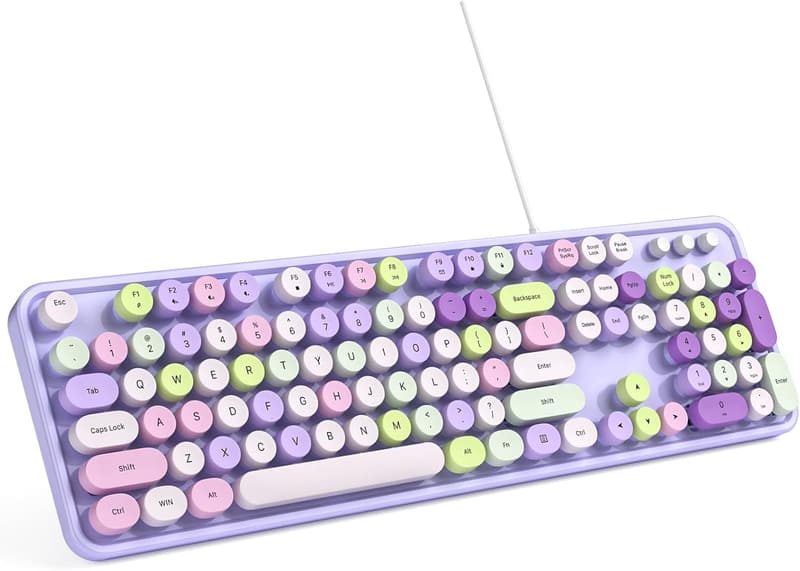 Retro Round Typewriter USB Keyboard for Laptop and PC – Purple