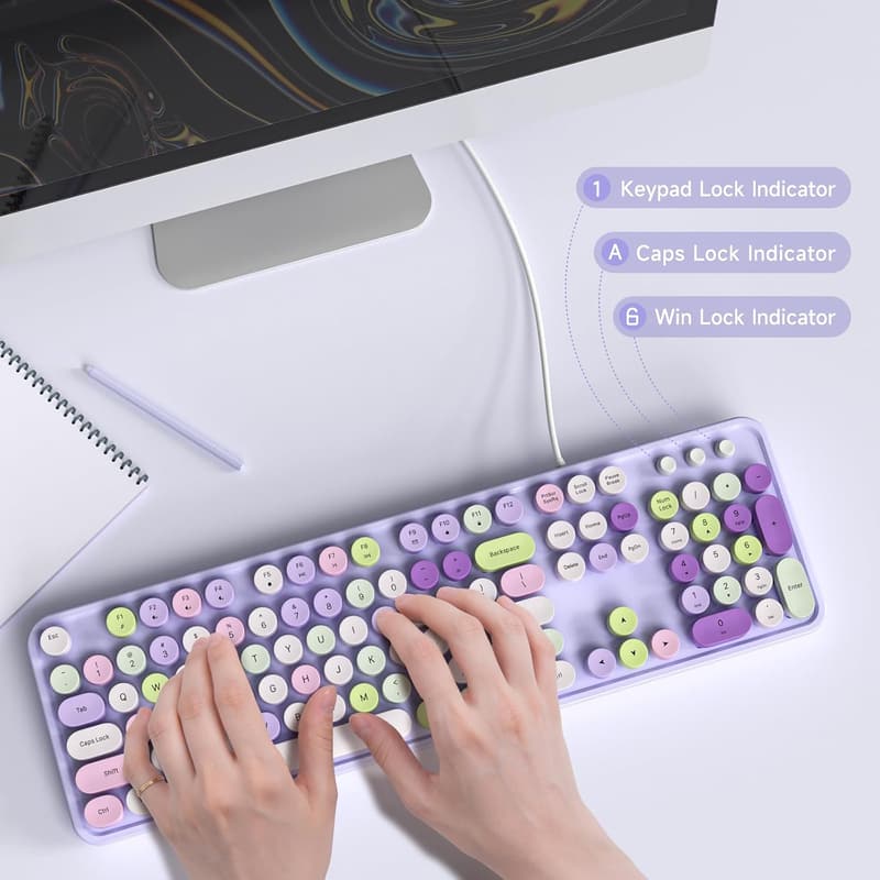 Retro Round Typewriter USB Keyboard for Laptop and PC – Purple