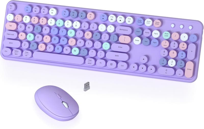 COVEVA Wireless Retro Keyboard & Mouse Set - Colorful Round Keys