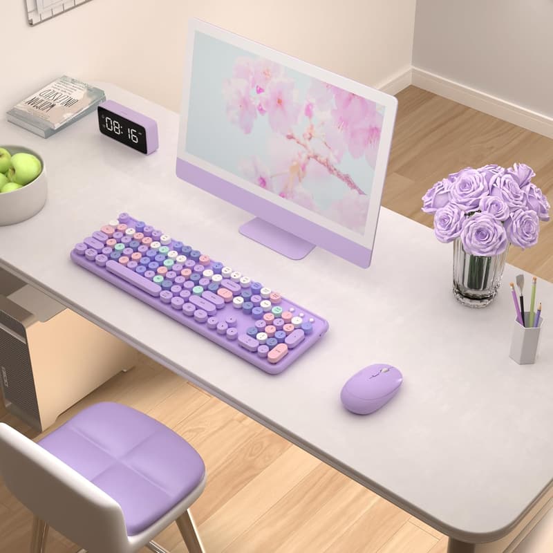 COVEVA Wireless Retro Keyboard & Mouse Set - Colorful Round Keys