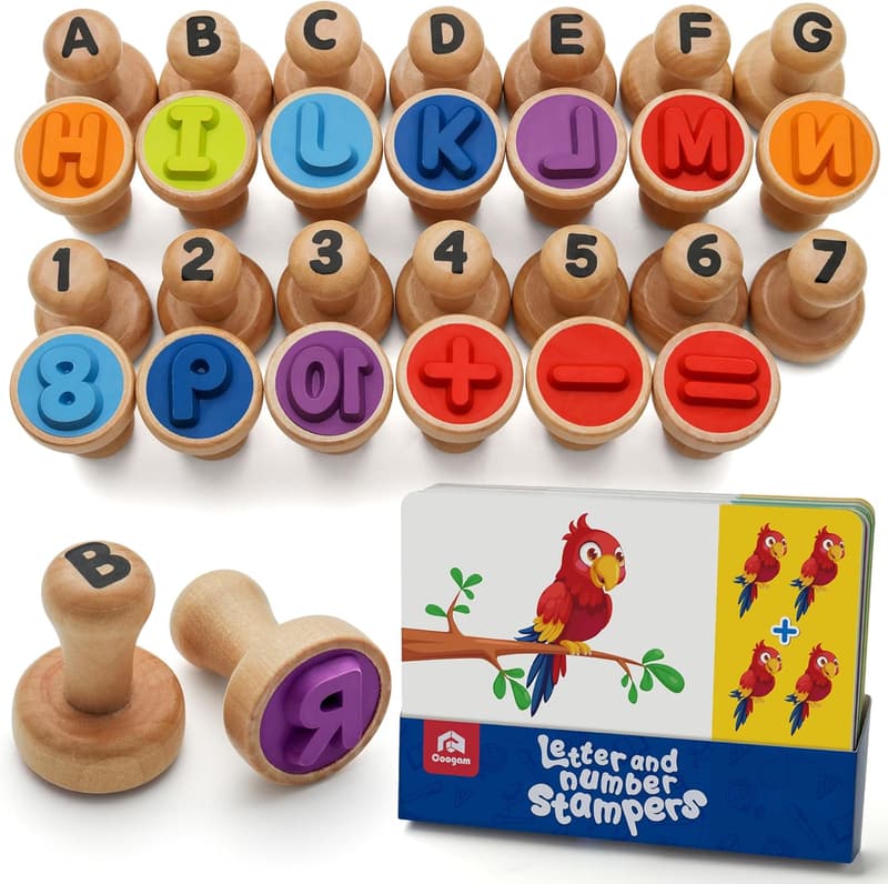 Montessori Wooden Alphabet & Number Stamp Set for Kids