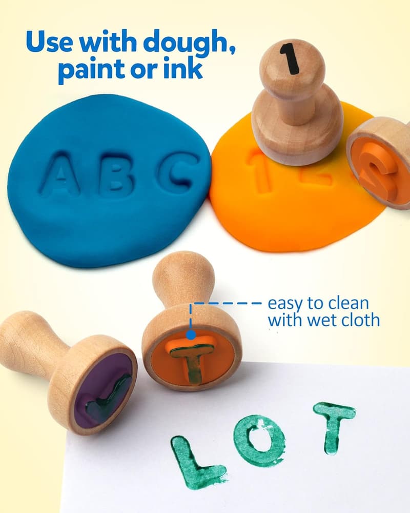 Montessori Wooden Alphabet & Number Stamp Set for Kids