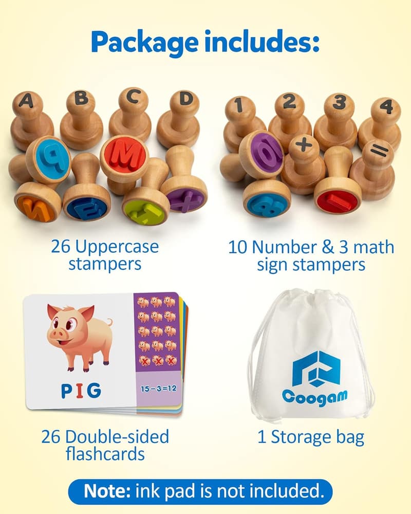 Montessori Wooden Alphabet & Number Stamp Set for Kids