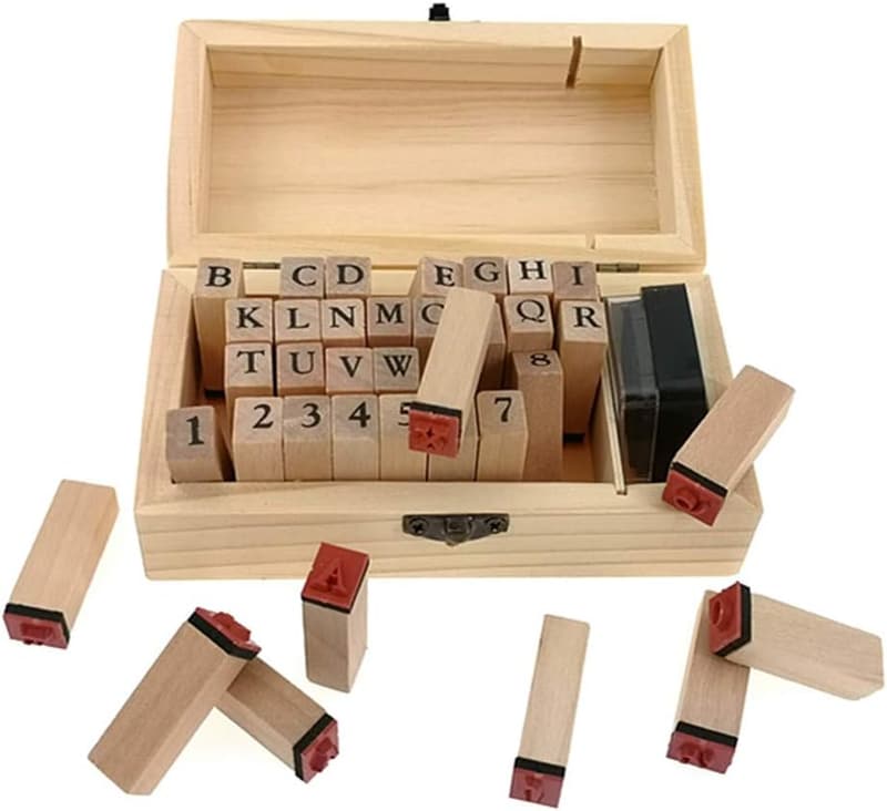 DIY Vintage Wooden Alphabet Stamp Set for Scrapbooking (36 pcs)