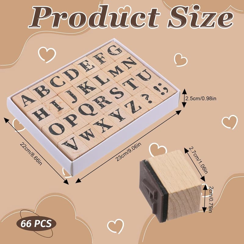 Wooden Alphabet Stamp Set - 66 Pcs for DIY Crafts and Games