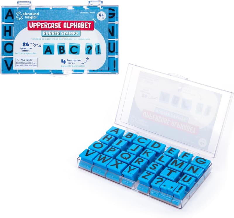 Uppercase Alphabet Rubber Stamps Set - 26 Letters & 4 Punctuation Marks for Kids
