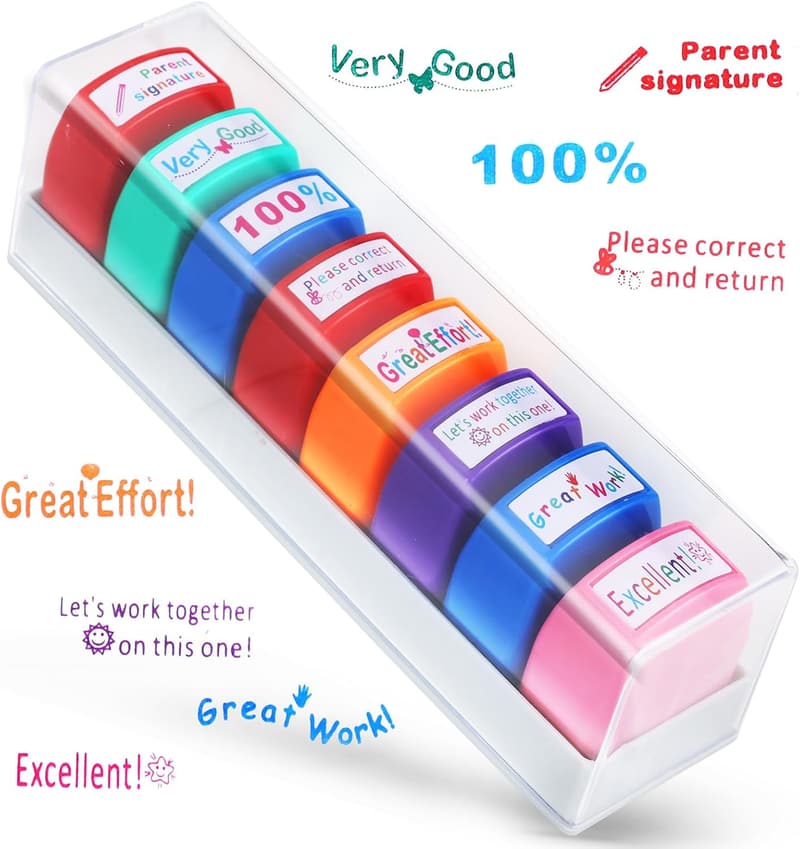 Self-Inking Teacher Stamps Set with Encouraging Comments