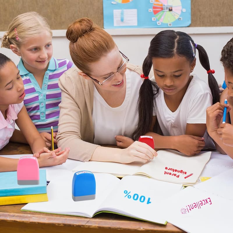 Self-Inking Teacher Stamps Set with Encouraging Comments