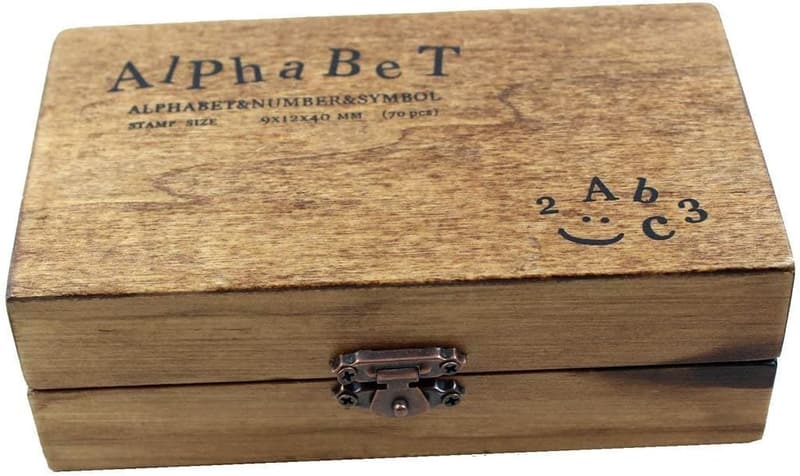 70pcs Wooden Box Alphabet & Number Rubber Stamp Set