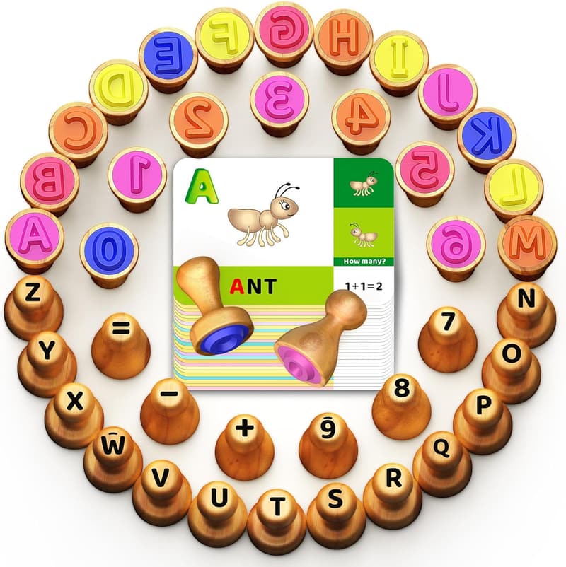 Montessori Wooden Alphabet & Number Stamps for Kids