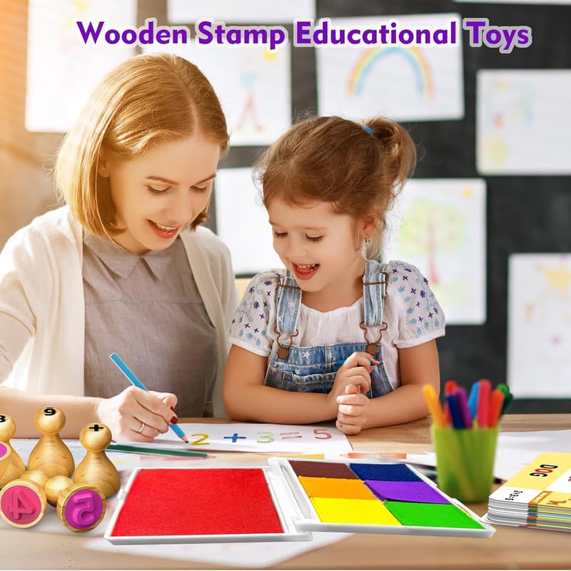 Montessori Wooden Alphabet & Number Stamps for Kids