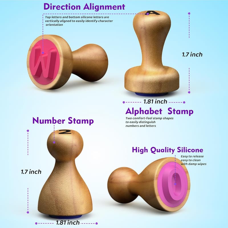 Montessori Wooden Alphabet & Number Stamps for Kids