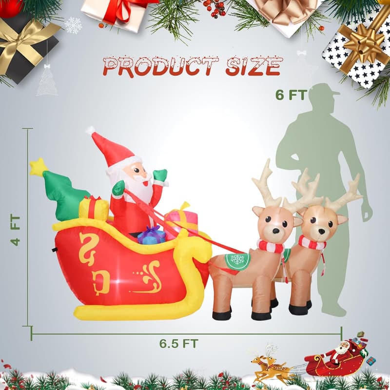 Christmas Inflatable Santa Sleigh with Reindeer & LED Lights