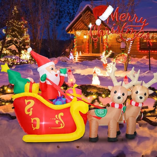 Christmas Inflatable Santa Sleigh with Reindeer & LED Lights