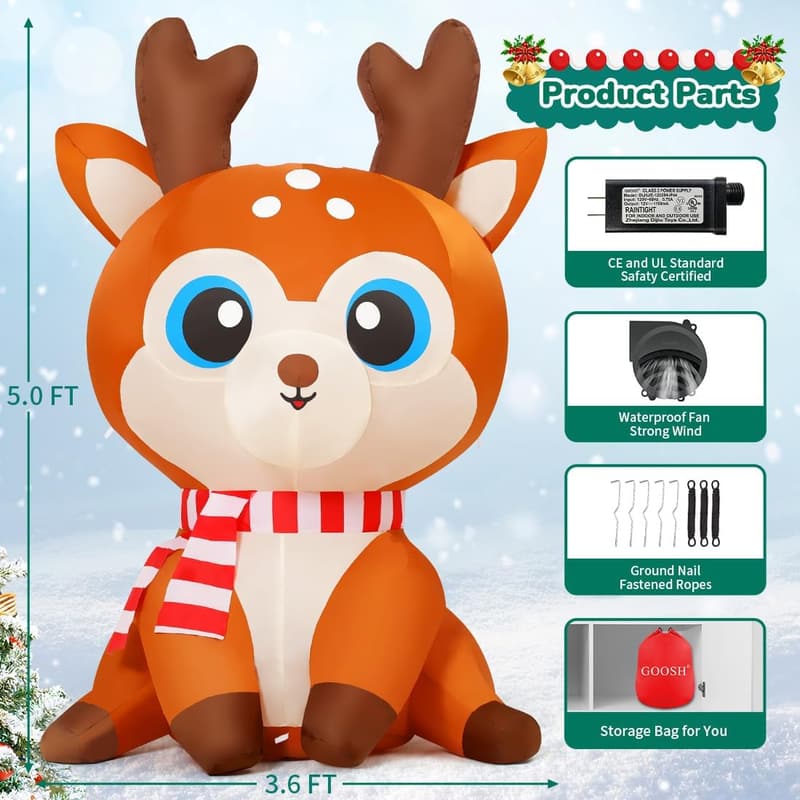Christmas Inflatable Reindeer Decoration with LEDs