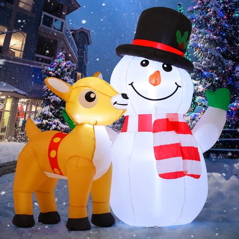 5.2ft Christmas Inflatable Snowman & Reindeer with LEDs