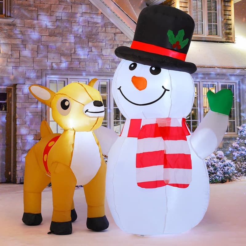 5.2ft Christmas Inflatable Snowman & Reindeer with LEDs