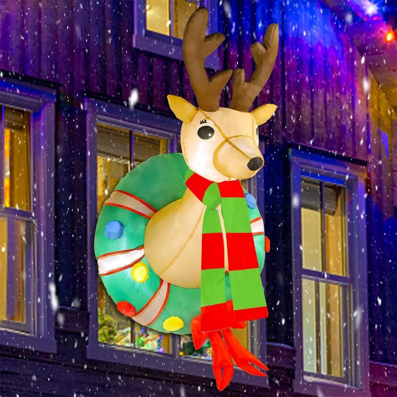 Christmas Inflatable Rudolph Wreath with LED Lights - 4 FT