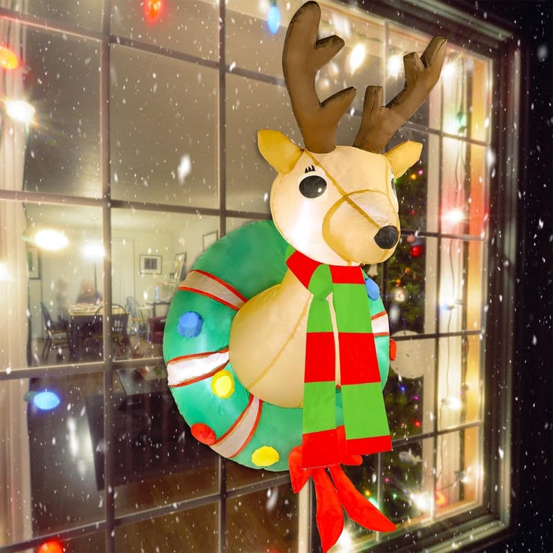 Christmas Inflatable Rudolph Wreath with LED Lights - 4 FT