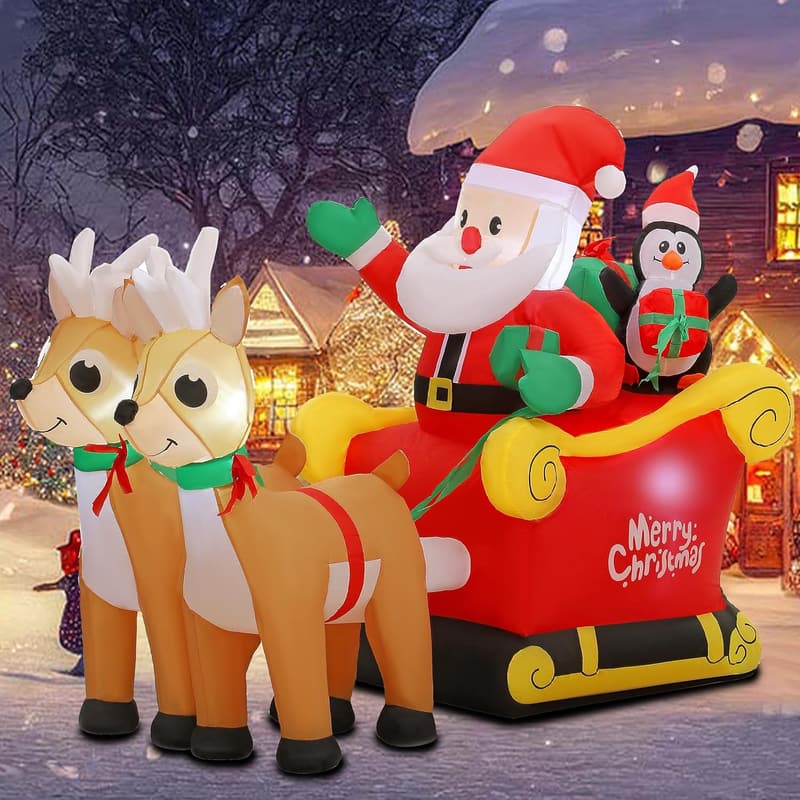 6 FT Inflatable Santa Sleigh with Reindeer – Outdoor Christmas Decor