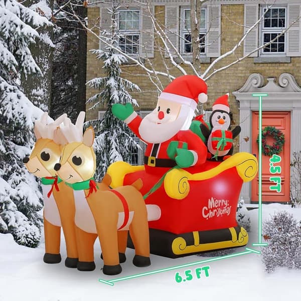 6 FT Inflatable Santa Sleigh with Reindeer – Outdoor Christmas Decor