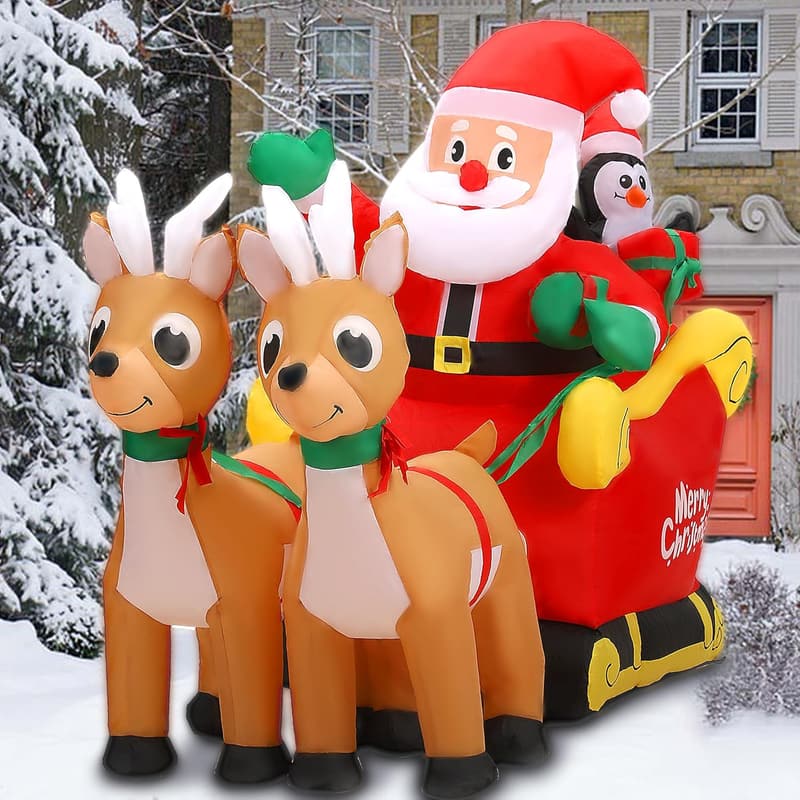 6 FT Inflatable Santa Sleigh with Reindeer – Outdoor Christmas Decor