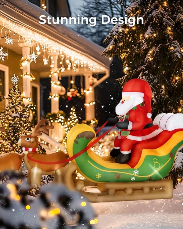 Light-Up 8ft Inflatable Santa Sleigh with 2 Reindeer Decor
