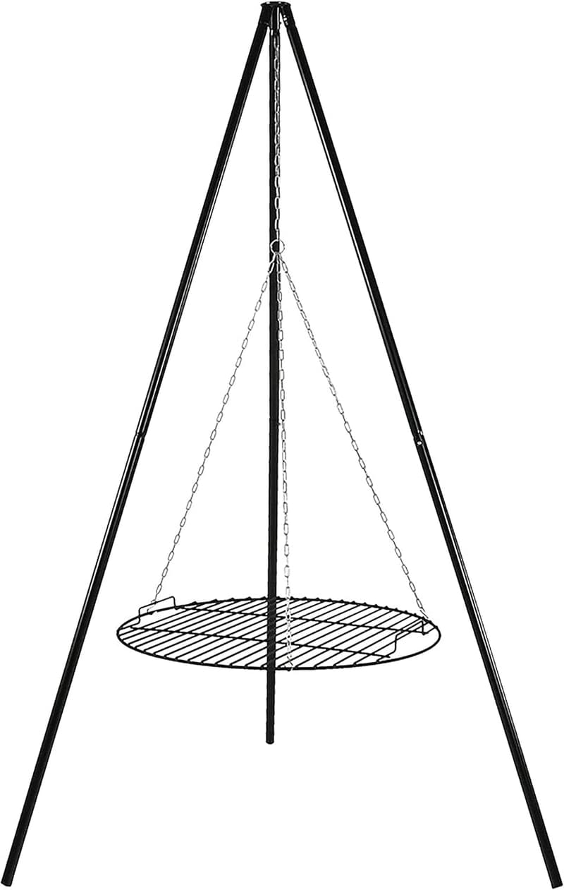 22-Inch Outdoor Fire Pit Tripod Grill with Black Steel Grate