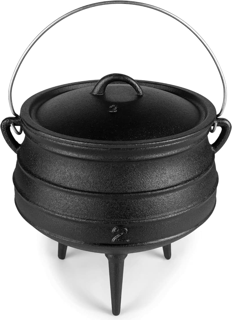 8-Quart Pre-Seasoned Cast Iron Cauldron for Campfire Cooking