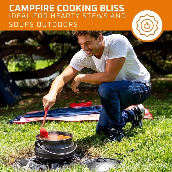 8-Quart Pre-Seasoned Cast Iron Cauldron for Campfire Cooking