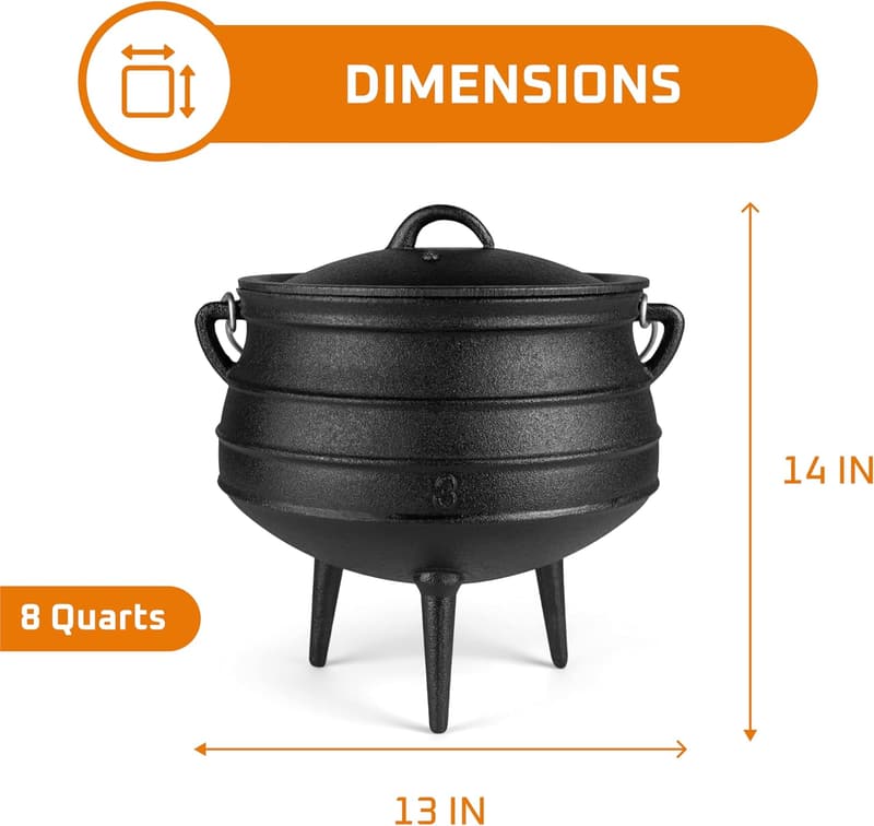 8-Quart Pre-Seasoned Cast Iron Cauldron for Campfire Cooking