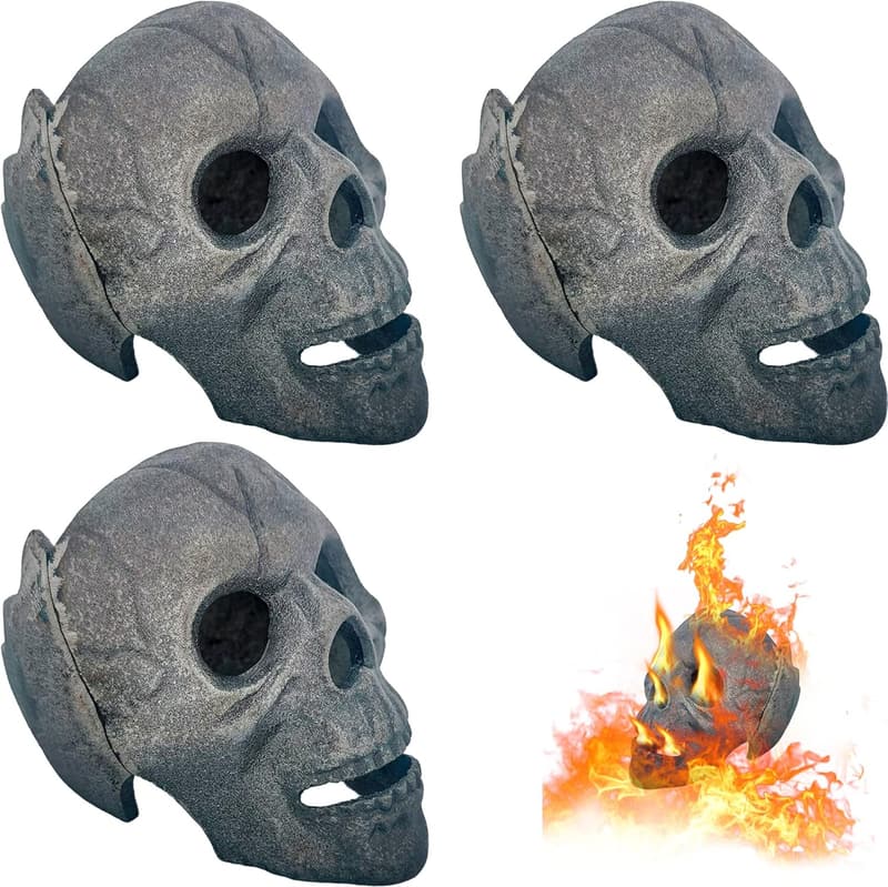 Halloween Fire Pit Skull Decor - Metal, 3-Pack, 4.5 Inch