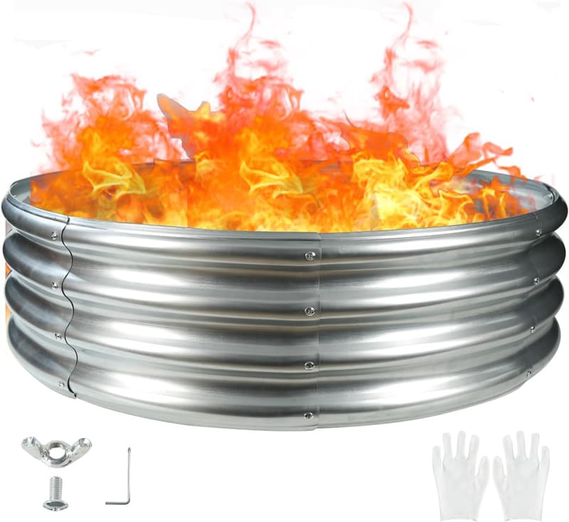 Large Round Galvanized Steel Fire Pit for Backyard & Camping