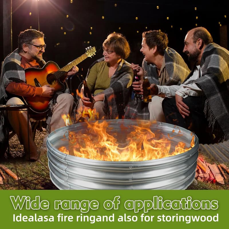 Large Round Galvanized Steel Fire Pit for Backyard & Camping